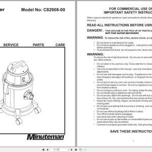Minuteman Critical Filter Vacuum C82908 00 Operation Service Parts Care 987814 2 2002 (1)