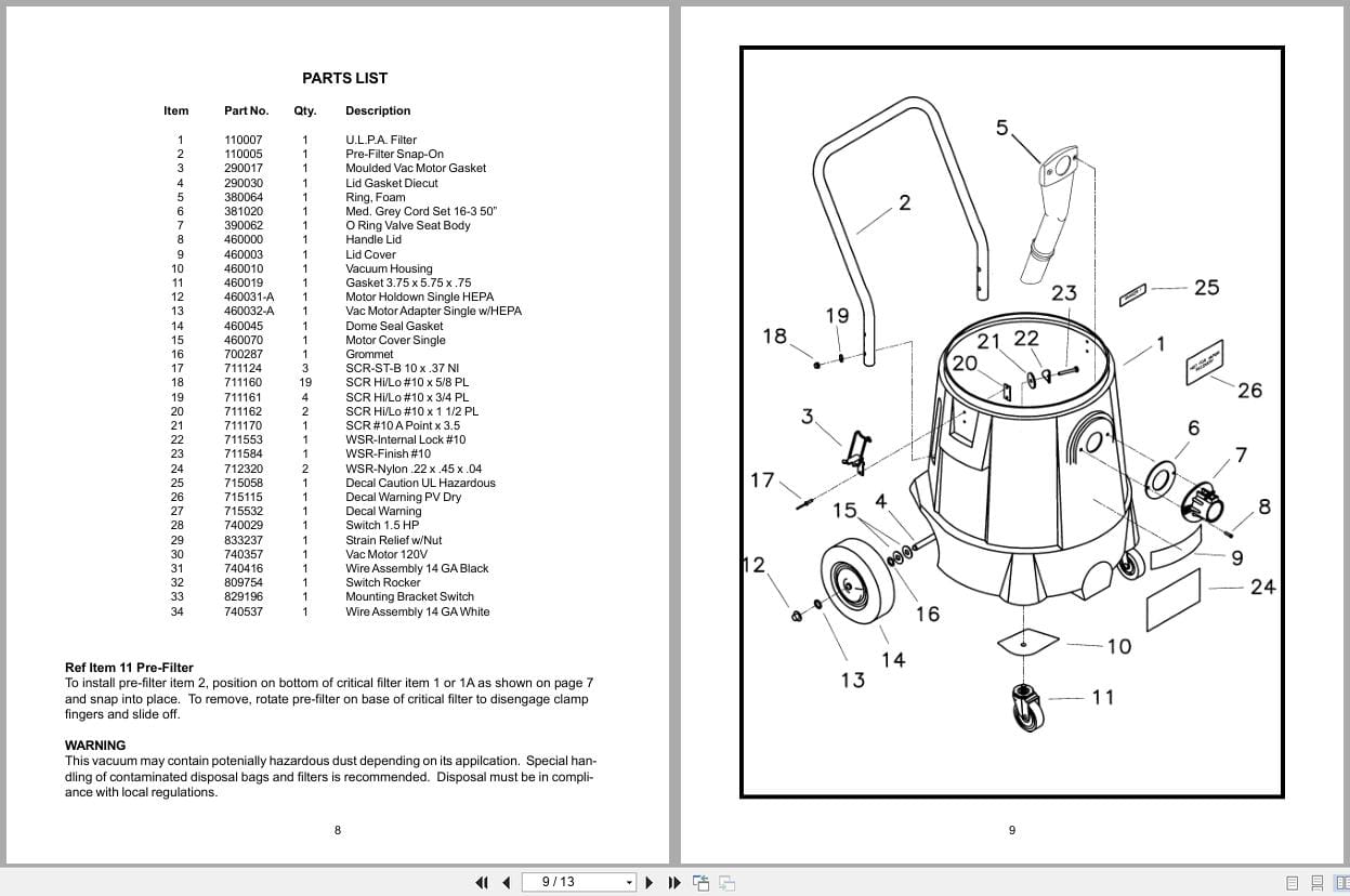 Minuteman Critical Filter Vacuum C82940 00 Operation Service Parts 987209 2 2002 (3)