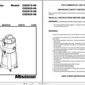 Minuteman Critical Filter Vacuum X829 C82915 C82920 Service Operation Parts Manual (1)