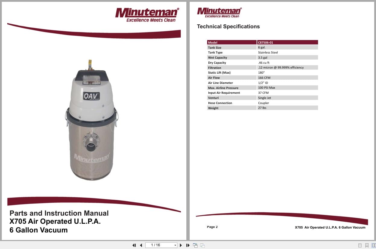 Minuteman Critical Filter X705 C87506 01 Parts Instruction Manual 988724 2017 (1)