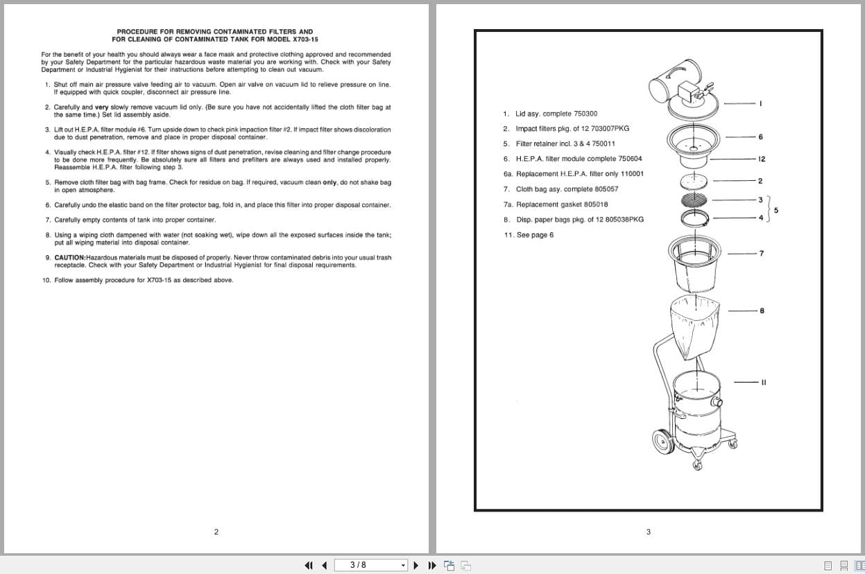 Minuteman Filter Vacuum C807015 01 To C807015 06 Operation Service Parts 987808 2002 (2)