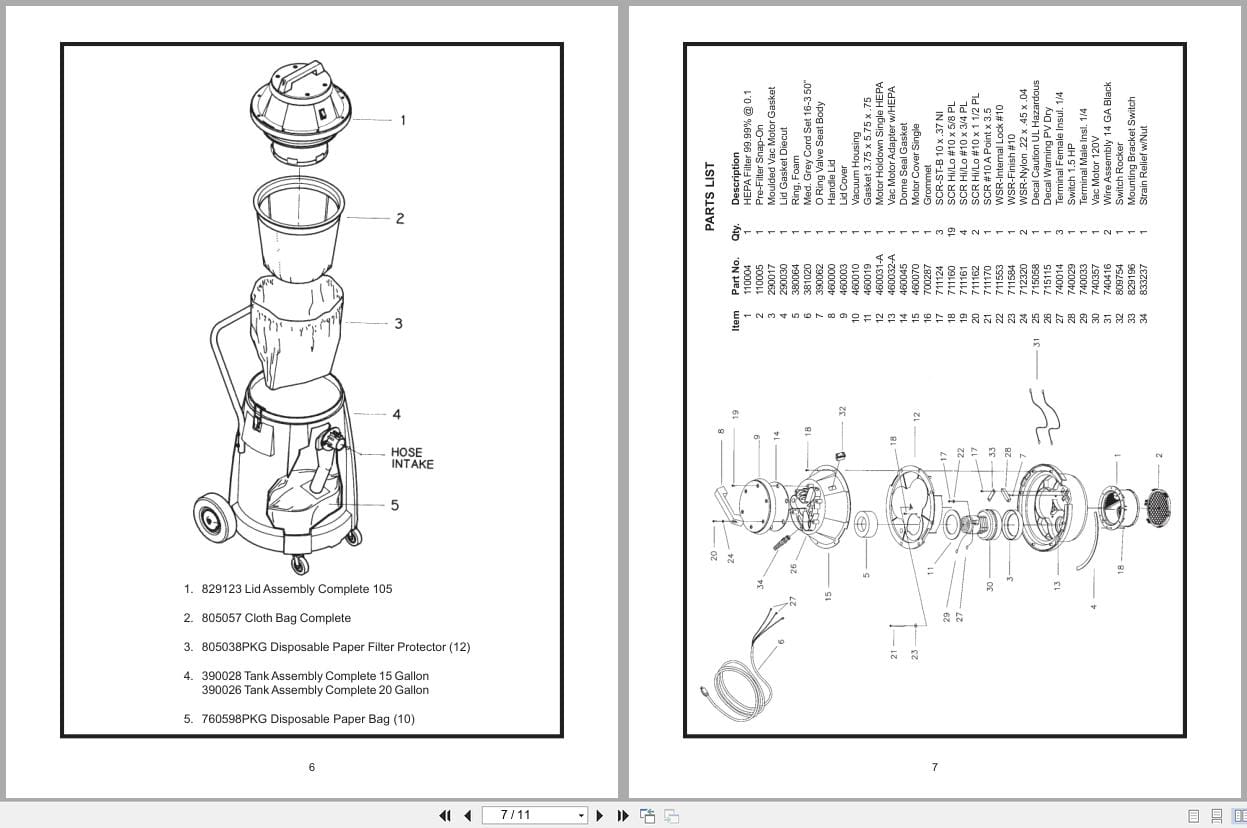 Minuteman Filter Vacuum X829 C82915 C82920 Operation Service Parts Care 987209 2001 (2)
