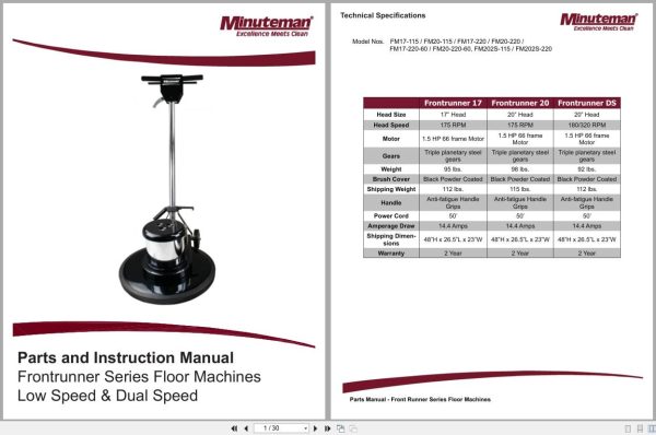 Minuteman Floor Machines 17 20 Ds Parts And Instruction Manual 988701 2016 (1)
