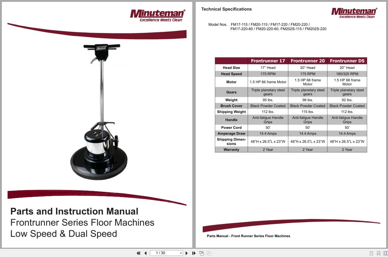 Minuteman Floor Machines 17 20 DS Parts And Instruction Manual 988701 2016 (1)