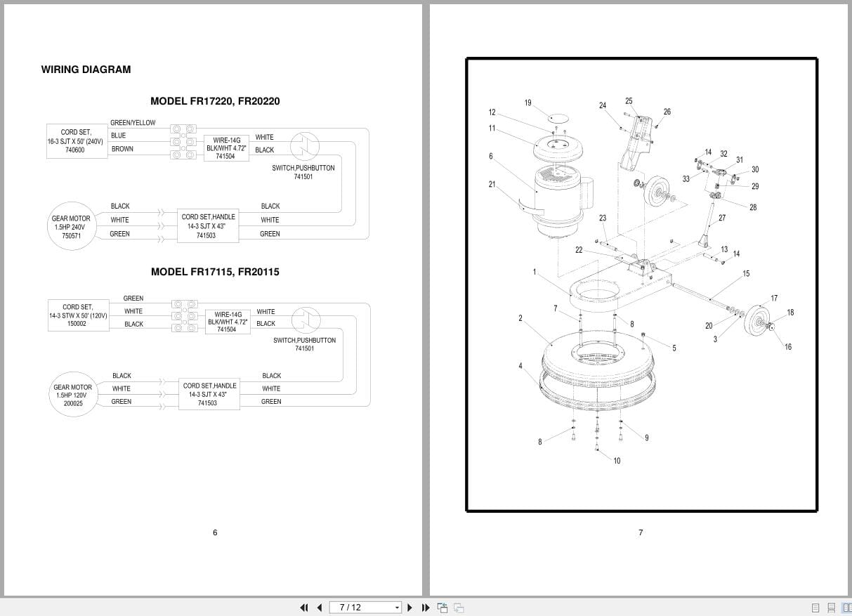 Minuteman Floor Machines FR17115 FR17220 FR20115 FR20220 Operation Service Parts (2)