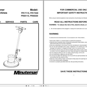 Minuteman Floor Machines FR17115 To FR20220 Operation Service Parts 988344 2005 (1)