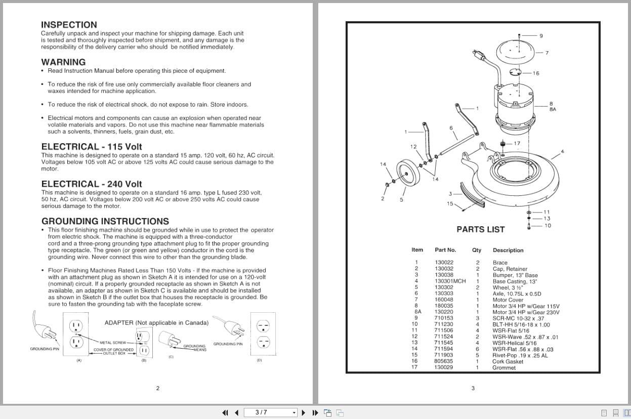 Minuteman Floor Machines M13075 00 M13075 01 Operation Service Parts Care 986301 (2)