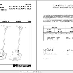Minuteman Floor Machines M17240 M20240 Operation Service Parts Care 988342Ce 2003 (1)