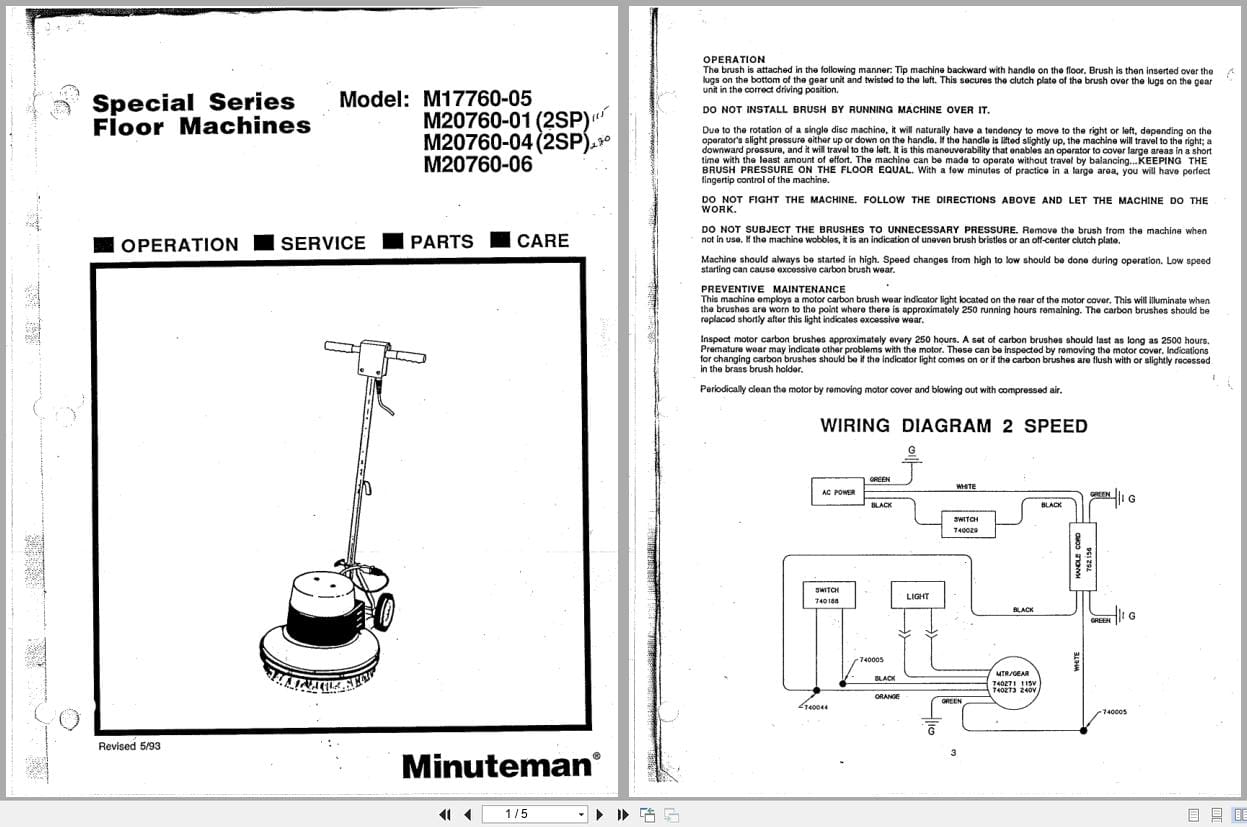 Minuteman Floor Machines M17760 M20760 Operation Service Parts Care (1)