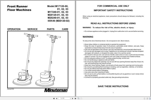 Minuteman Floor Machines M20120 M17120 Operation Service Parts (1) Minuteman Floor Machines M20120 M17120 Operation Service Parts (1)