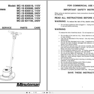 Minuteman Floor Machines MC Series Operation Service Parts Care (1)