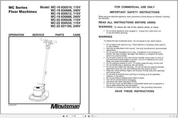 Minuteman Floor Machines Mc Series Operation Service Parts Care (1)
