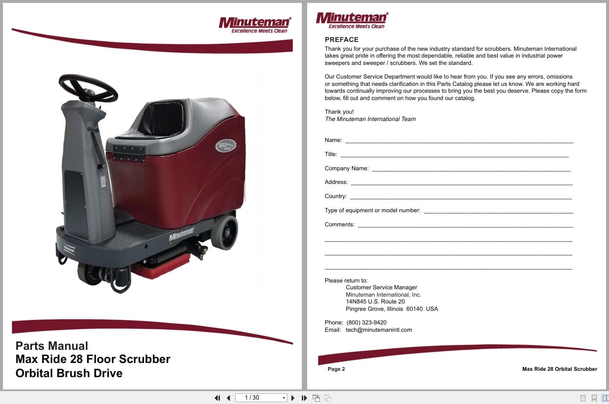 Minuteman Floor Scrubber Orbital Brush Drive Max Ride 28 Parts Manual 988764 2019 (1)
