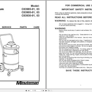 Minuteman HEPA Vacuum C83985 C83905 C83930 Operation Service Parts Care 987850 (1)