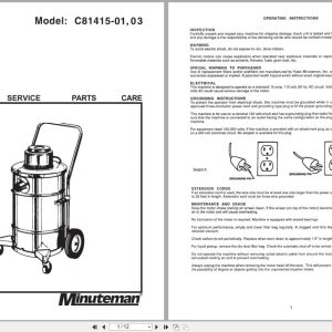 Minuteman Hospital Vacuum C81415 01 C81415 03 Operation Service Parts Care 987834 2002 (1)