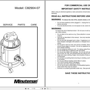 Minuteman Micro Vacuum C82904 07 Operation Service Parts Care 987620 (1)