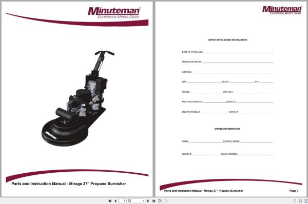 Minuteman Mirage 27Inch Propane Burnisher M220028K17X Parts Instruction Manual (1)