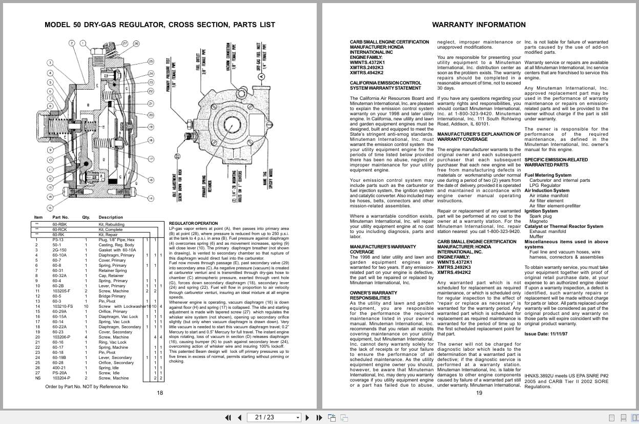 Minuteman Mirage Propane Burnisher M220021H13 Operation Service Parts Care 999189 (2)