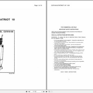Minuteman Multi Purpose Vacuum Patriot 18 C37018 00 Operation Service Parts Care 985410 (1)