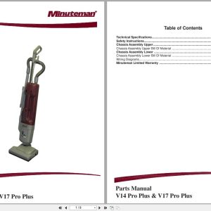 Minuteman Multi Purpose Vacuum V14 Pro Plus V17 Pro Plus Parts Manual 988723 2008 (1)