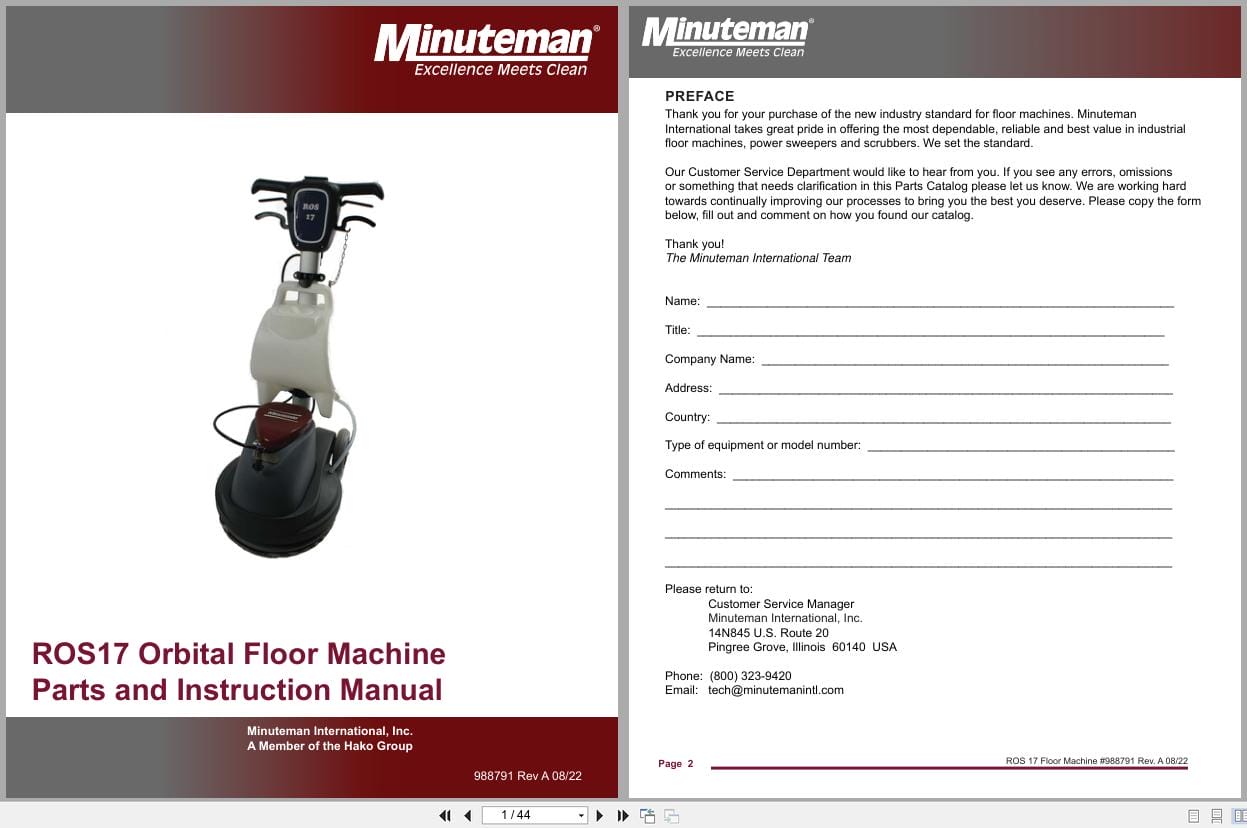 Minuteman Orbital Floor Machine ROS 17 Parts Instruction Manual (1)