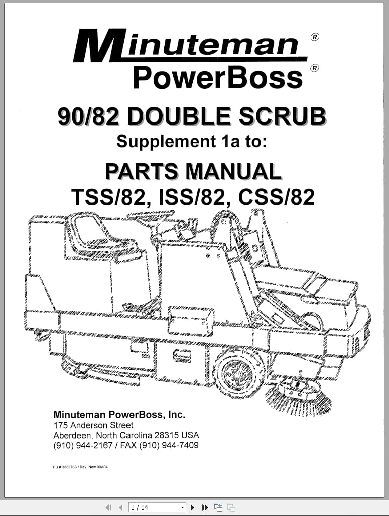 Minuteman PowerBoss Double Scrub 90 82 TSS 82 ISS 82 CSS 82 Parts Manual 3333763 2004 (1)