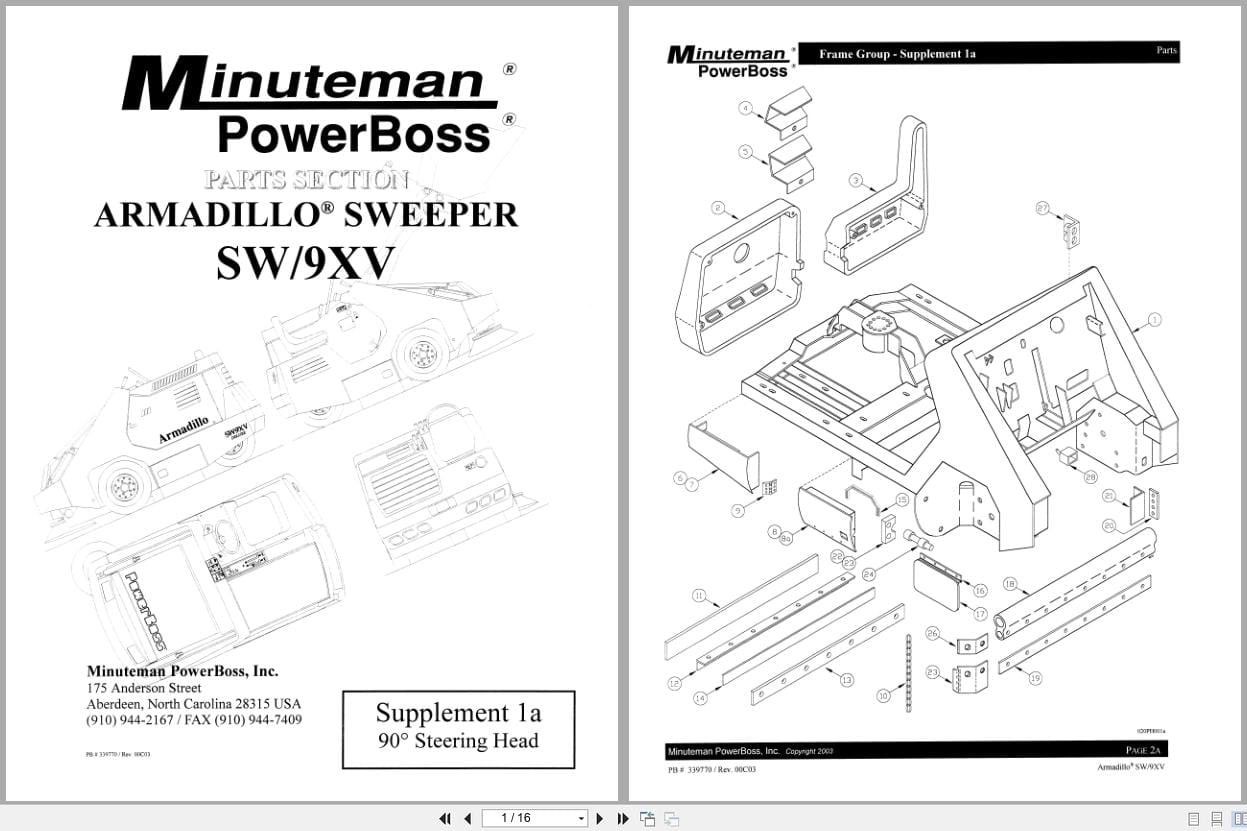 Minuteman PowerBoss Sweeper Armadillo SW 9XV Parts Section 339770 2003 (1)