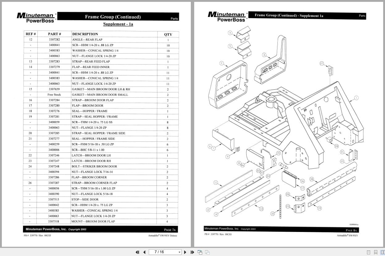 Minuteman PowerBoss Sweeper Armadillo SW 9XV Parts Section 339770 2003 (2)