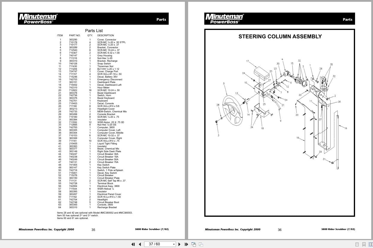 Minuteman PowerBoss Sweeper Scrubber 3800 Operation Service Parts 987613 2002 (3)