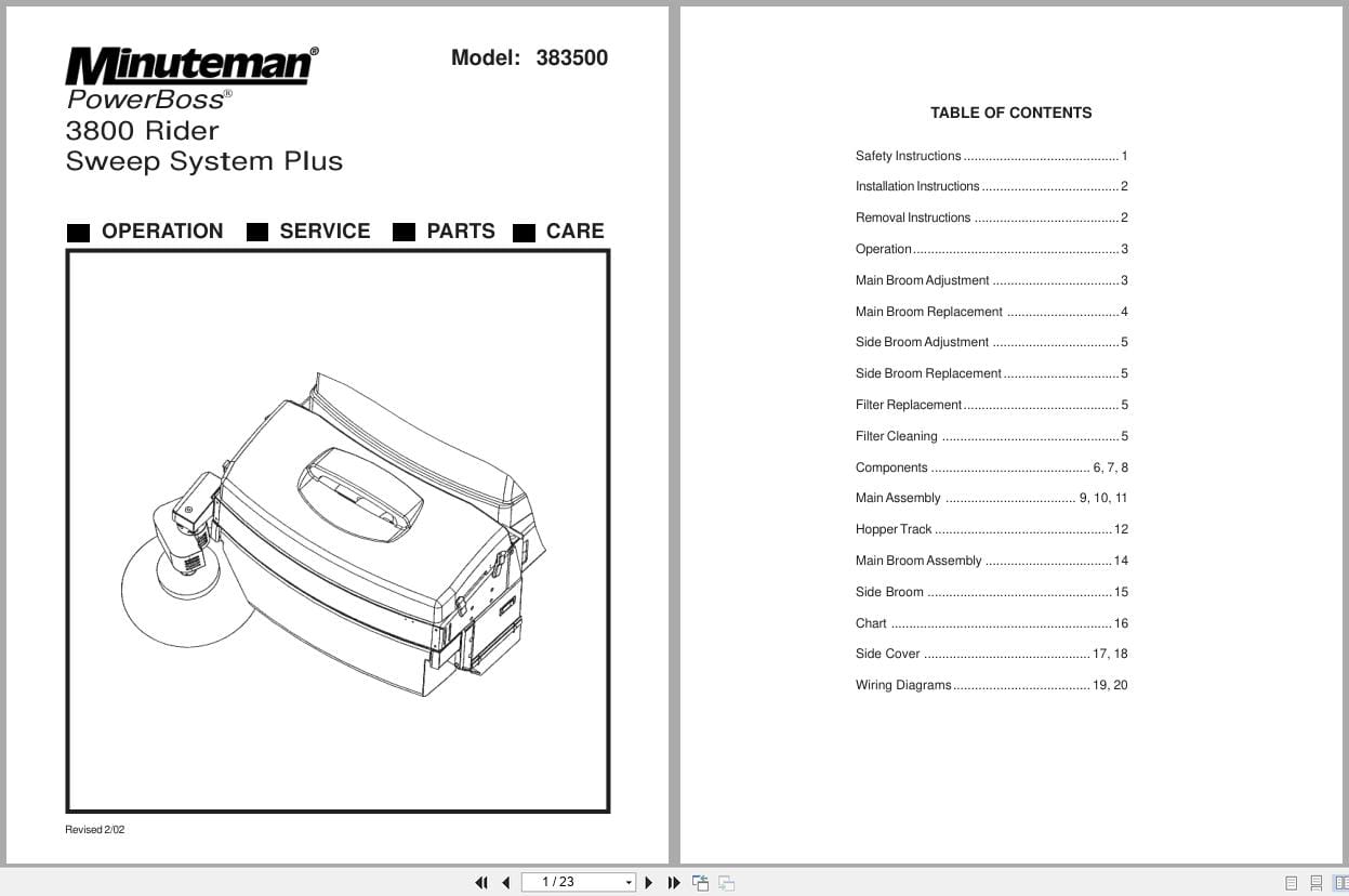 Minuteman PowerBoss Sweeper Scrubber Plus 383500 Operation Service Parts 987615 2002 (1)