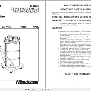 Minuteman Powered Vacuum C81455 03 To C80355 07 Operation Service Parts 983835 (1)