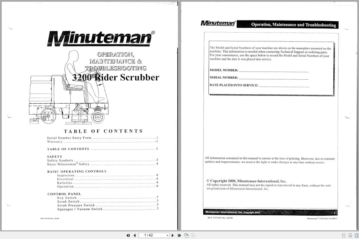 Minuteman Rider Scrubber 3200 Operation Maintenance Troubleshooting 3337190 2000 (1)