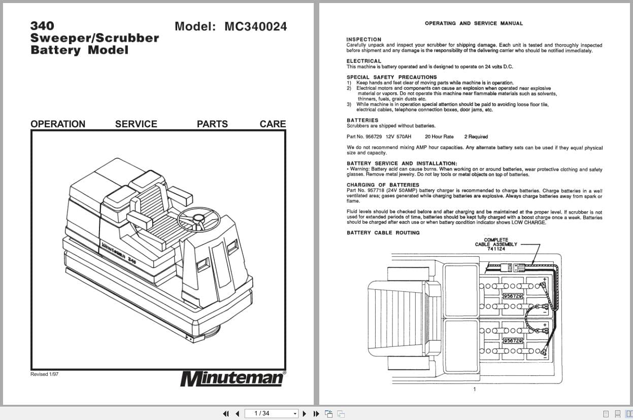 Minuteman Rider Scrubber 340 Series Service Operation Parts (1)