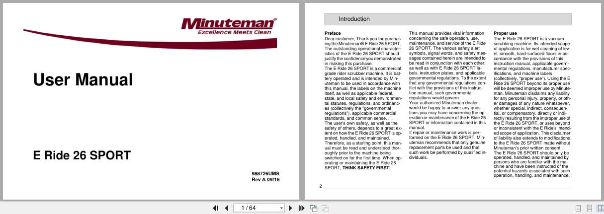 Minuteman Rider Scrubber E Ride 26 Sport User Manual 988726UMS 2016 (1)