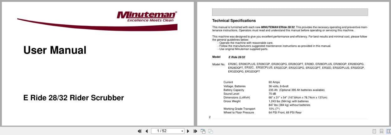 Minuteman Rider Scrubber E Ride 28 32 ER28C To ER32DQPT User Manual 9887339M 2016 (1)