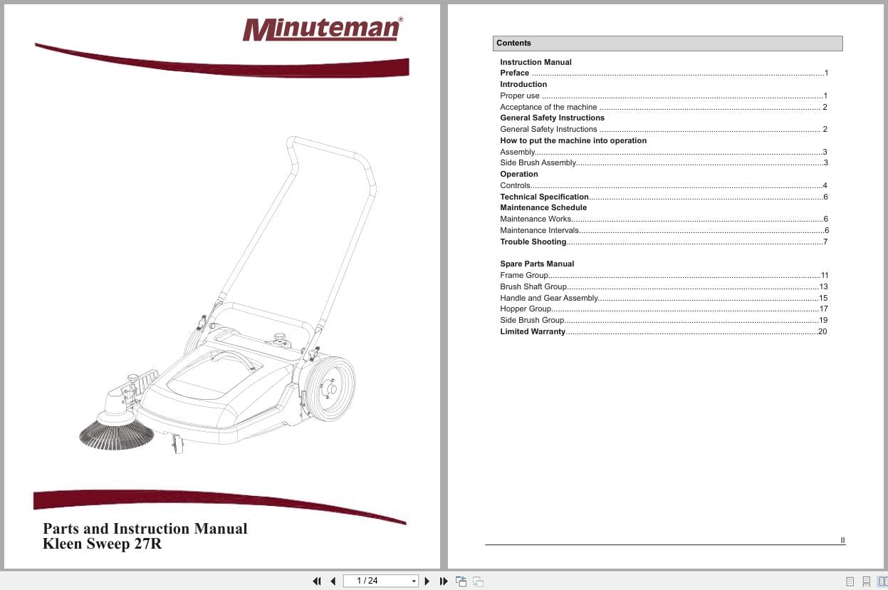 Minuteman Rider Sweeper Kleen Sweep 27R Parts Instruction Manual (1)