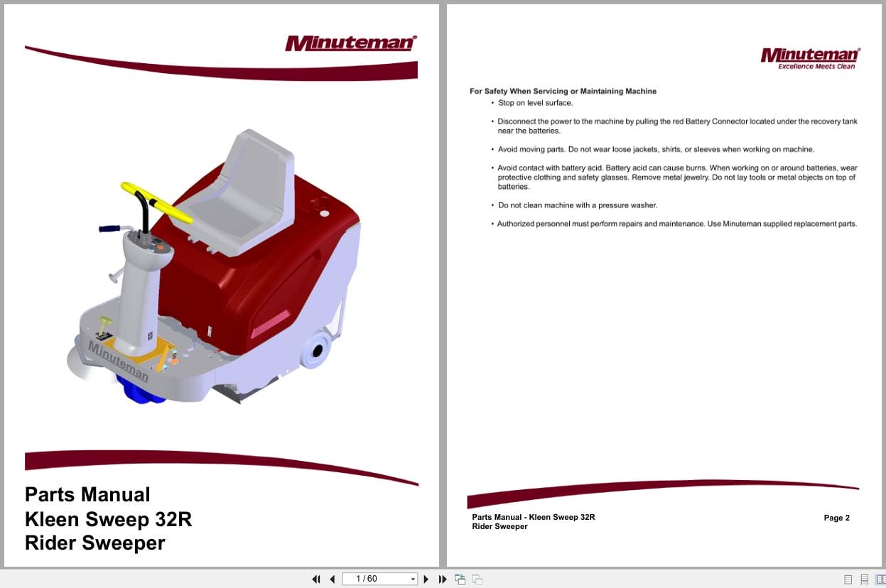 Minuteman Rider Sweeper Kleen Sweep 32R KS32R Parts Manual 988048 2013 (1)