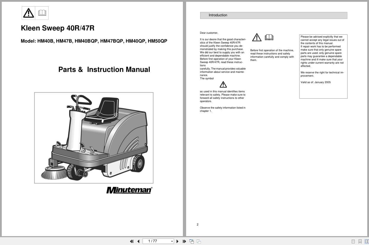 Minuteman Rider Sweeper Kleen Sweep 40R 47R Parts Instruction Manual (1)