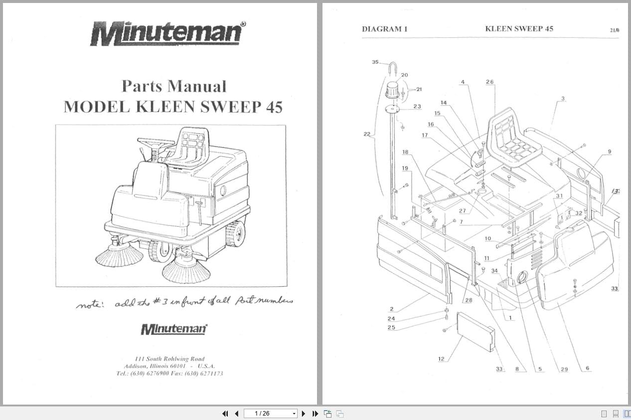 Minuteman Rider Sweeper Kleen Sweep 45 Parts Manual (1)