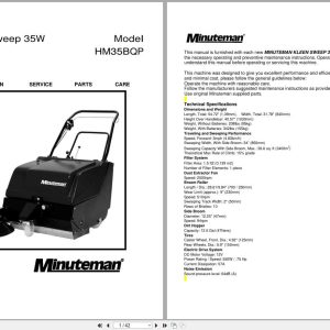 Minuteman Rider Sweeper Kleen Sweep HM35B HM35BQP Operation Service Parts 988569 2004 (1)
