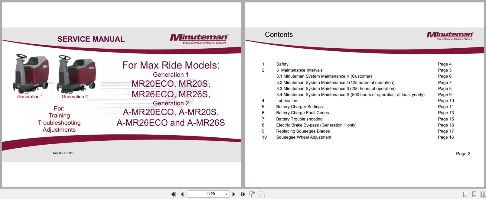 Minuteman Rider Sweeper Max Ride MR20 MR26 Service Manual Wiring Diagram 2019 (1)