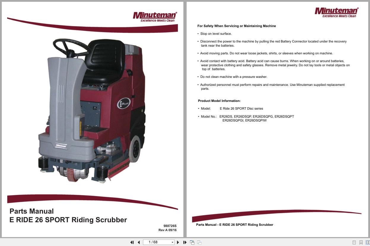 Minuteman Riding Scrubber E Ride 26 Sport Parts Manual And Wiring Diagram 988726S 2016 (1)