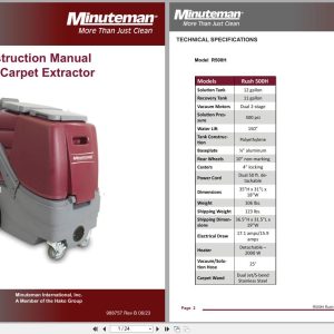 Minuteman Rush Carpet Extractor R500H Parts Instruction Manual 988757 (1)