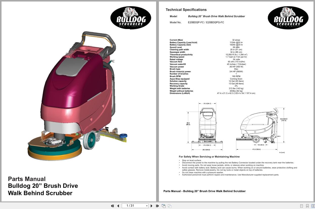 Minuteman Scrubber Bulldog 20 26Inch Series Parts Manual And Electrical Schematic (1)
