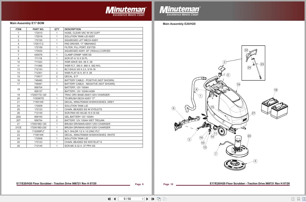 Minuteman Scrubber Disc Traction Drive E17 E20 Parts Manual And Electrical Schematic (2)