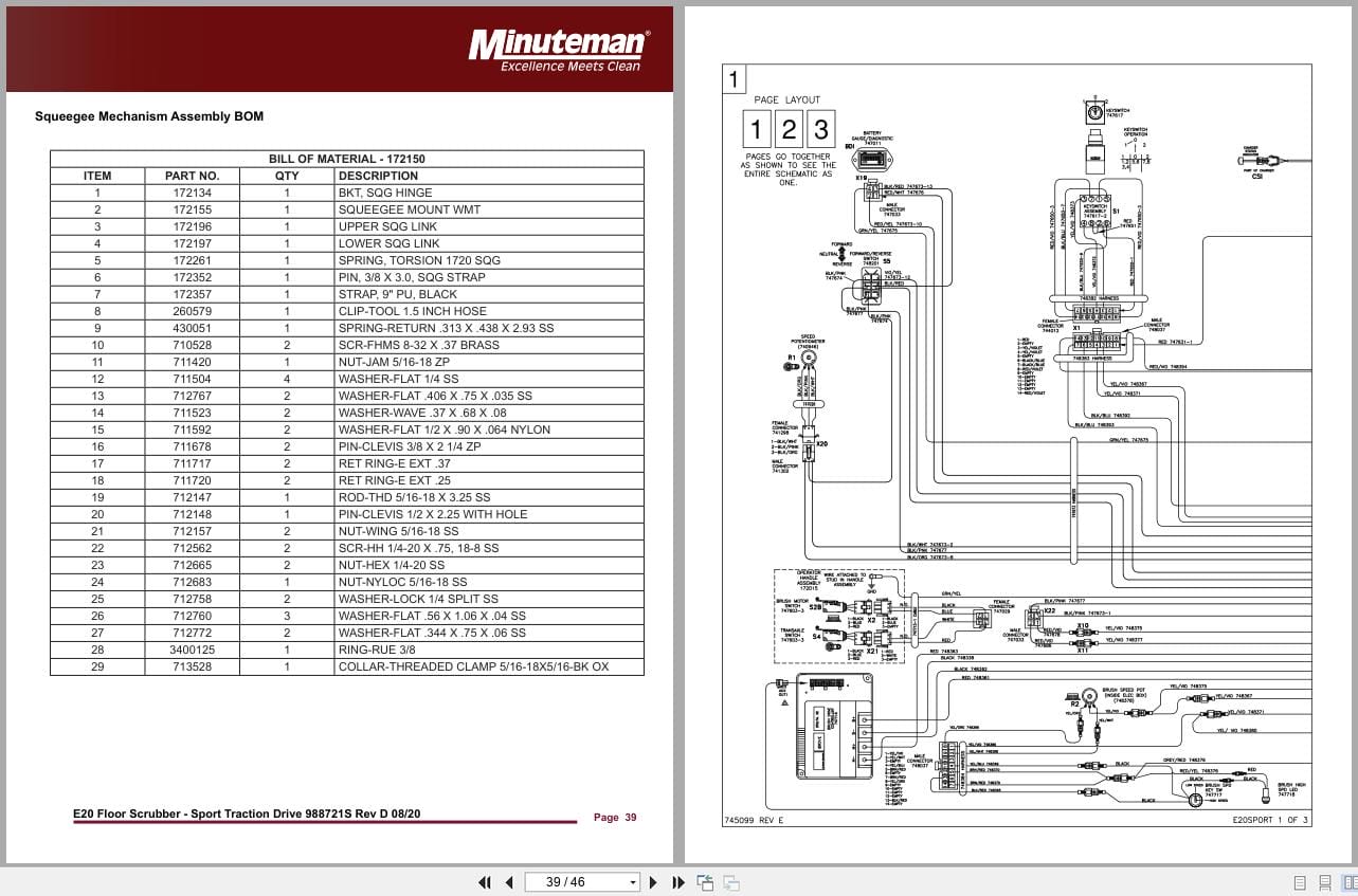 Minuteman Scrubber Disc Traction Drive E20 Sport Parts Manual And Electrical Schematic (3)