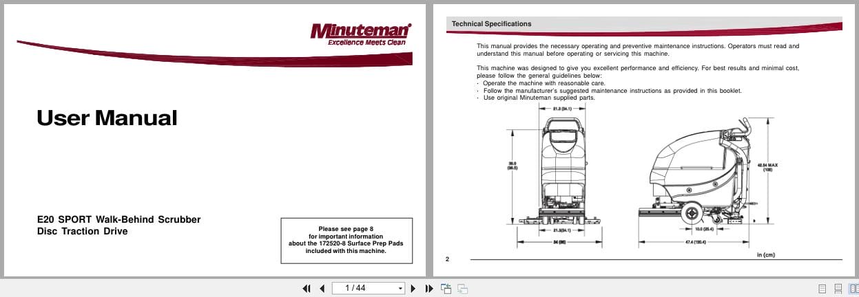 Minuteman Scrubber Disc Traction Drive E20S Sport User Manual 988721UMS 2016 (1)