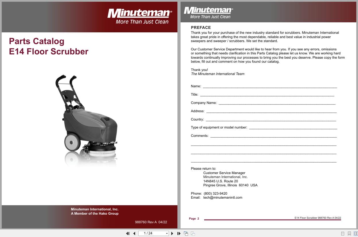 Minuteman Scrubber Dryer Machine E14 Parts Operation Manual (1)