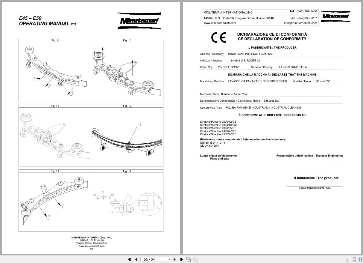 Minuteman Scrubber Dryer Machine E45 E50 Operating Parts Manual IT EN FR DE ES (2)