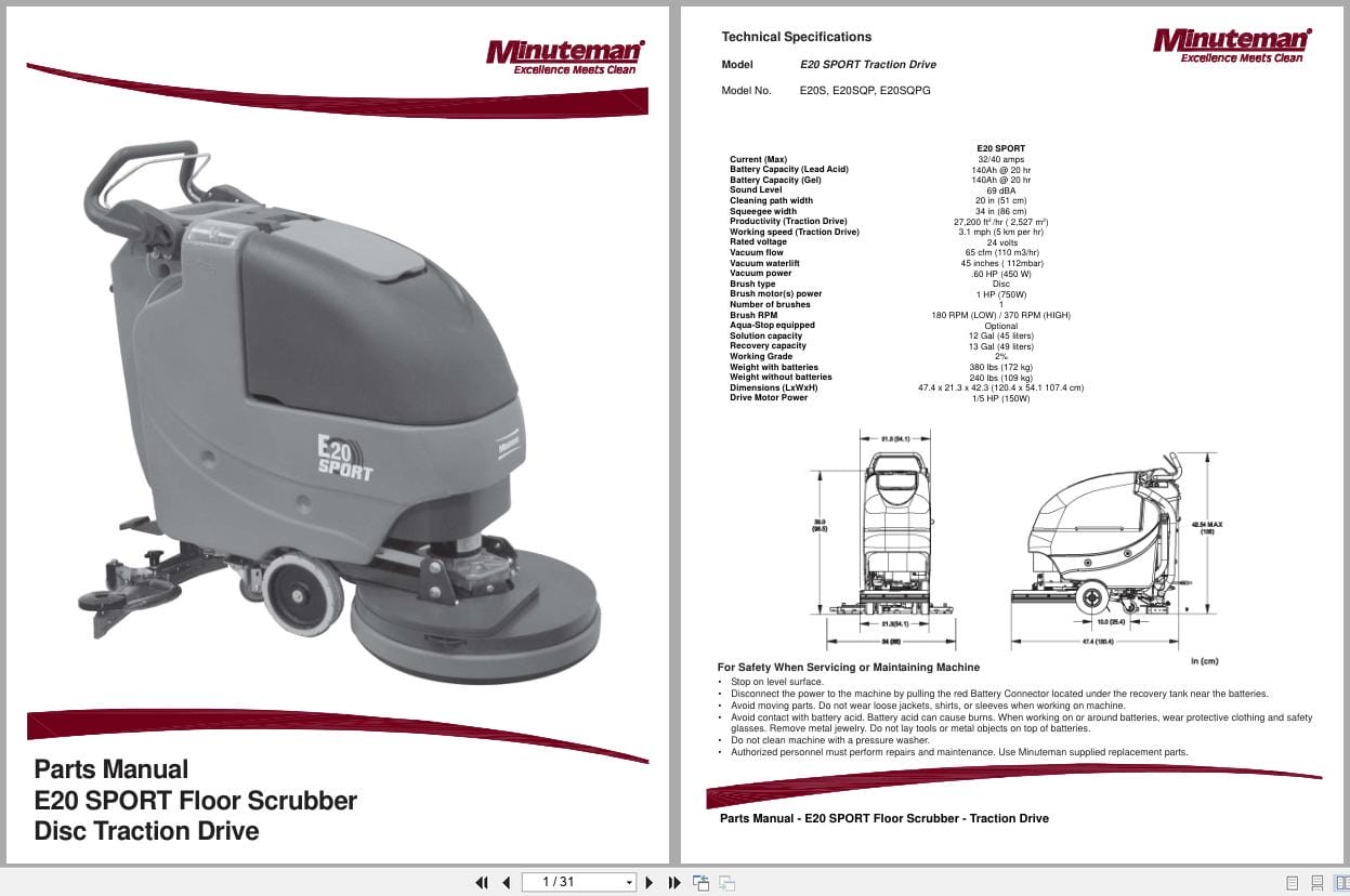 Minuteman Scrubber E20 Sport Parts Manual 988721S 2012 (1)